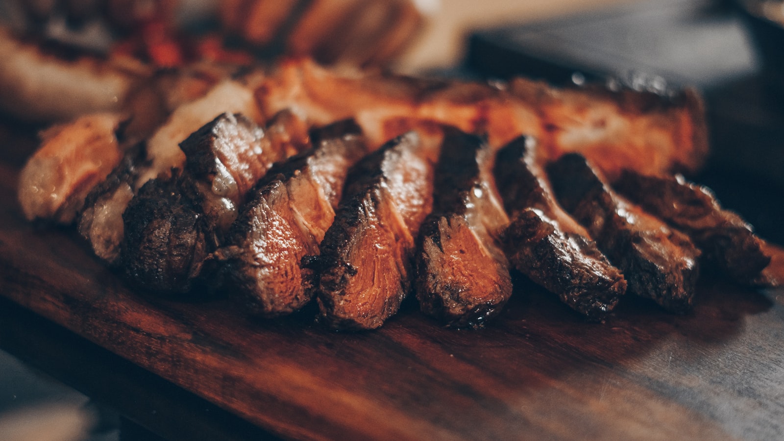 Steak cooking in a pan