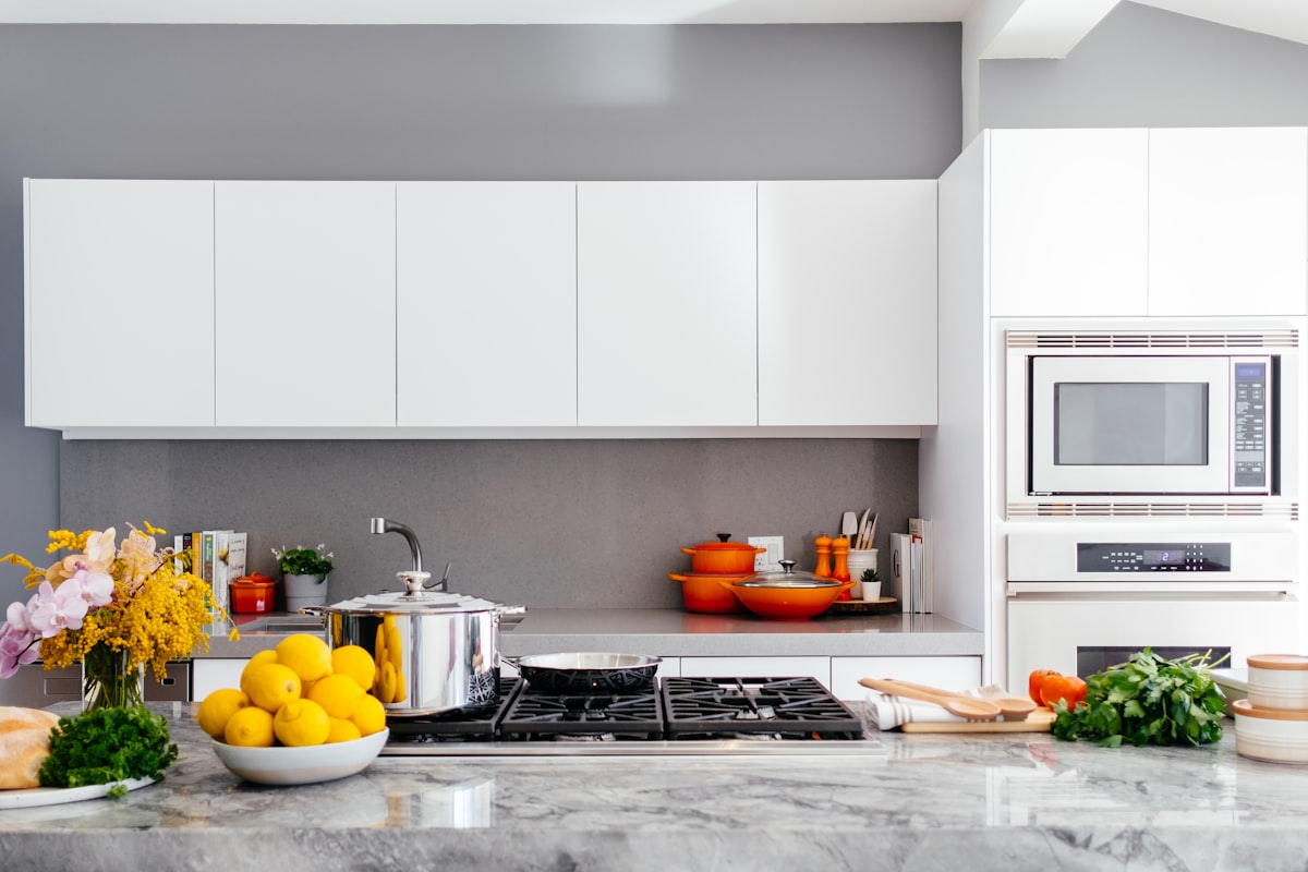 Home kitchen counters and cookware